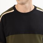 Men's Jet Black and Olive Green Crew Neck Casual Sweatshirt, काला, small image number null
