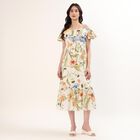Women's Off White Cotton V-Neck Bohemian Floral Dress, Off White, small
