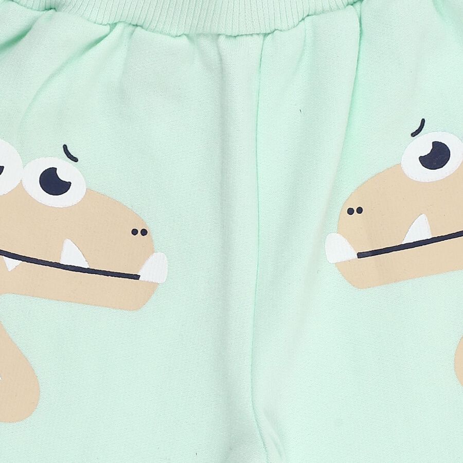 Infants Mint Green Cartoon Printed Cotton Blend Pyjama, हल्का हरा, large image number null