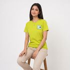 Women's Green Round Neck Regular T-Shirt, Neon Green, small