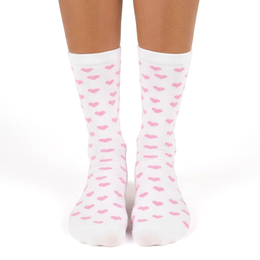 Women's White and Pink Ankle-Length Heart Pattern Socks, ऑफ व्हाइट, large