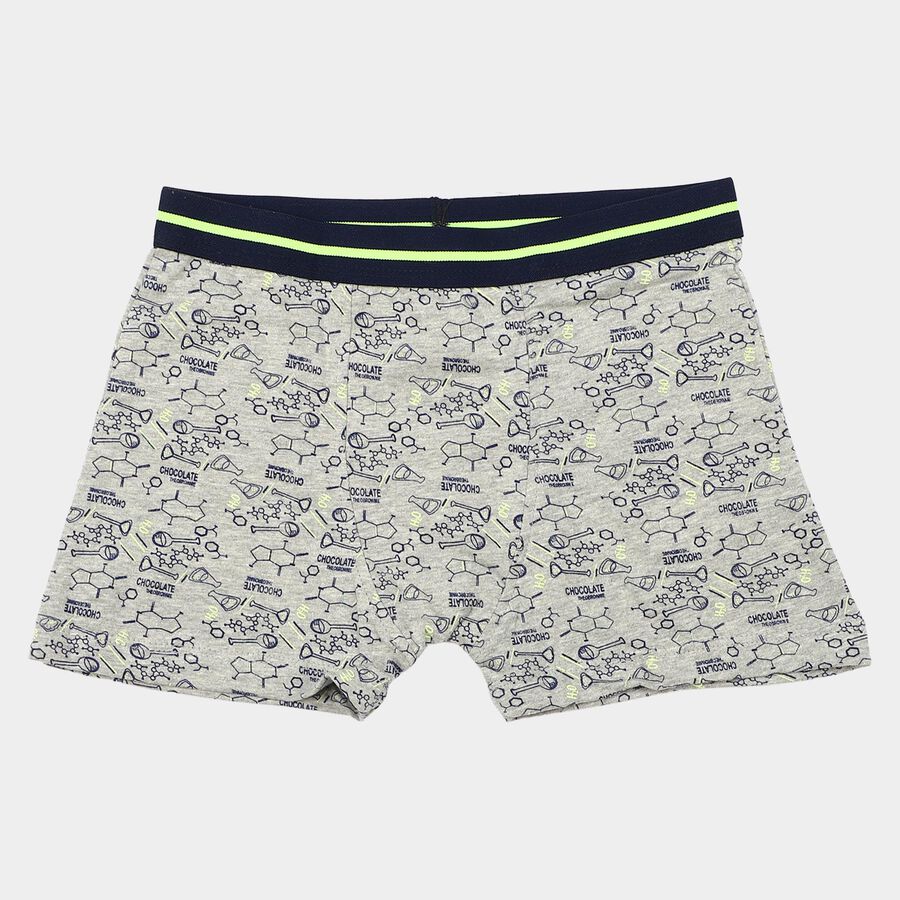 Boys Grey Regular Fit Printed Trunks, हल्का ग्रे, large