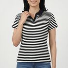 Women Navy Blue Cotton Blend Polo Neck Preppy Polo T-Shirt, Navy Blue, small