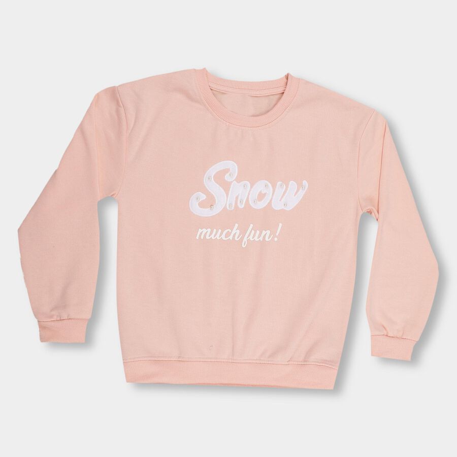 Girls Light Pink Crew Neck Casual Sweatshirt, हल्का गुलाबी, large image number null