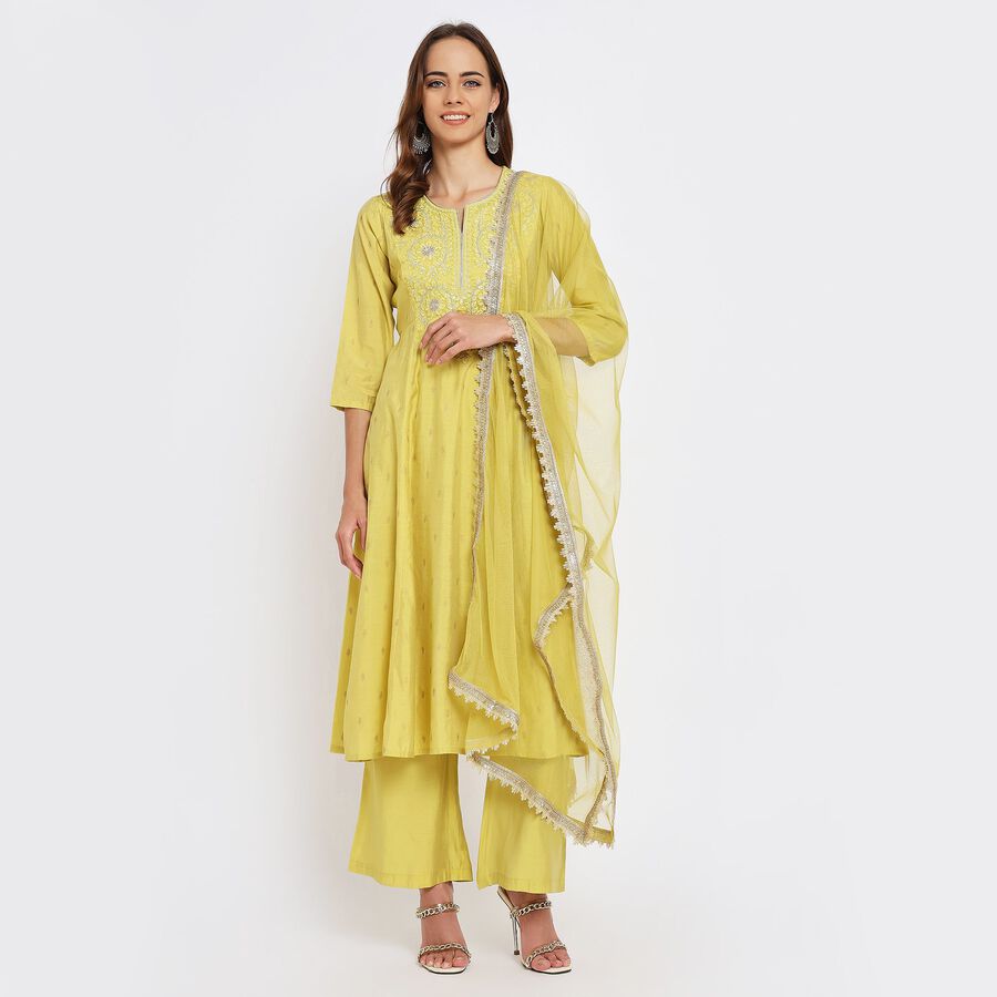 Ladies' Kurta Pyjama Set with Dupatta, ओलिव, large image number null