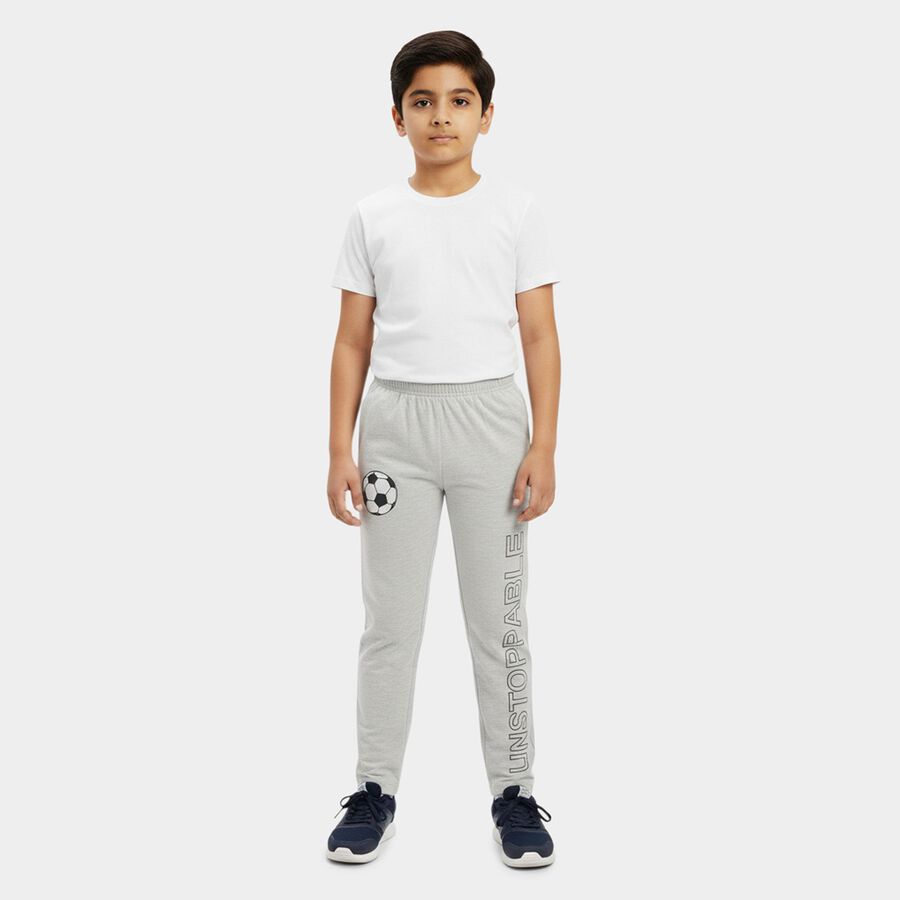 Boys Grey Regular Fit Graphic Printed Pyjama, एक्रू मिश्रित, large