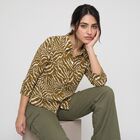 Women's Olive Green Printed Collar Regular Fit Shirt, ओलिव, small