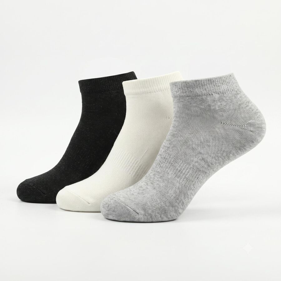 Men's Ankle Length Pack of 3 Socks ( Grey, White, Black ), मिश्रित हल्का ग्रे, large