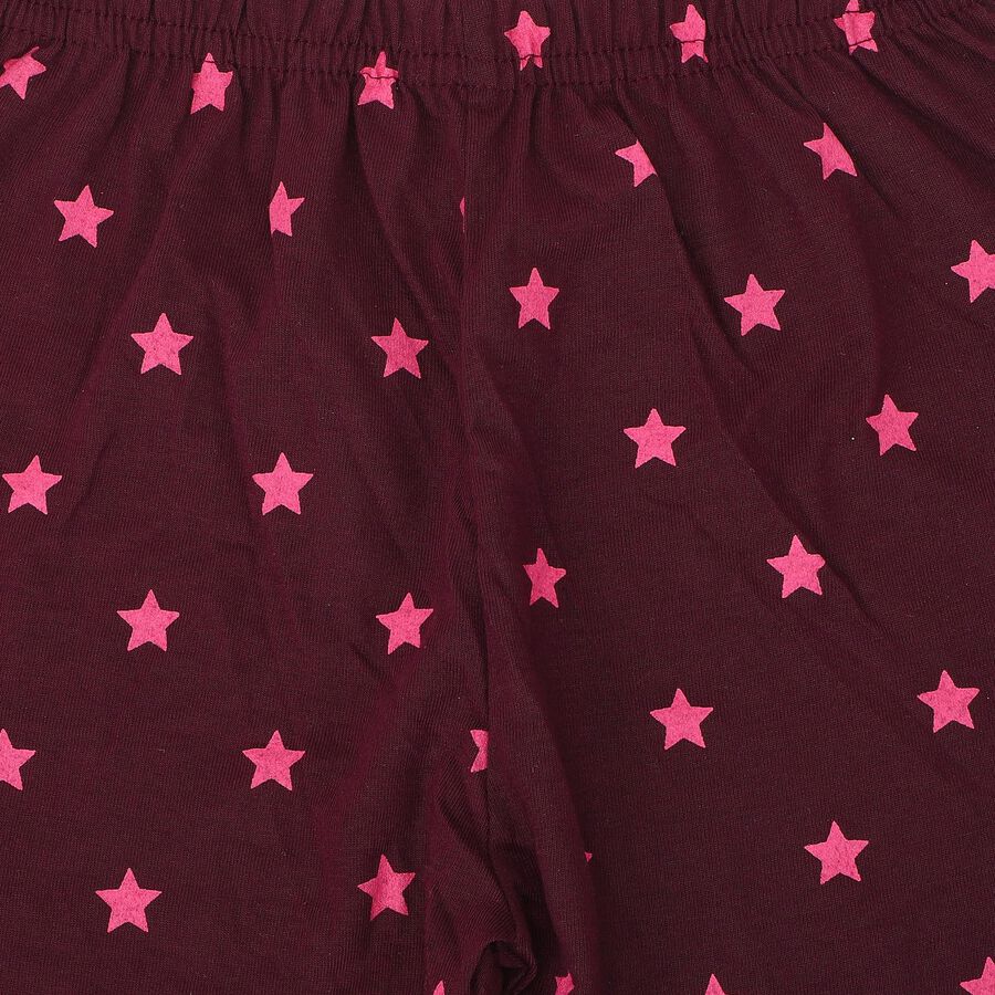 Girls' Wine Regular Fit Star Printed Capri, वाइन, large