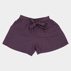 Girls' Purple Tie-Waist Textured Shorts, बैंगनी, small