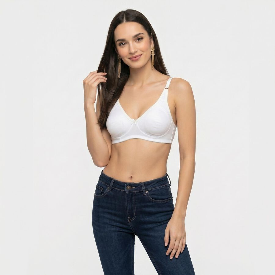 Women's White Cotton Blend V-Neck T-Shirt Bra, White, large