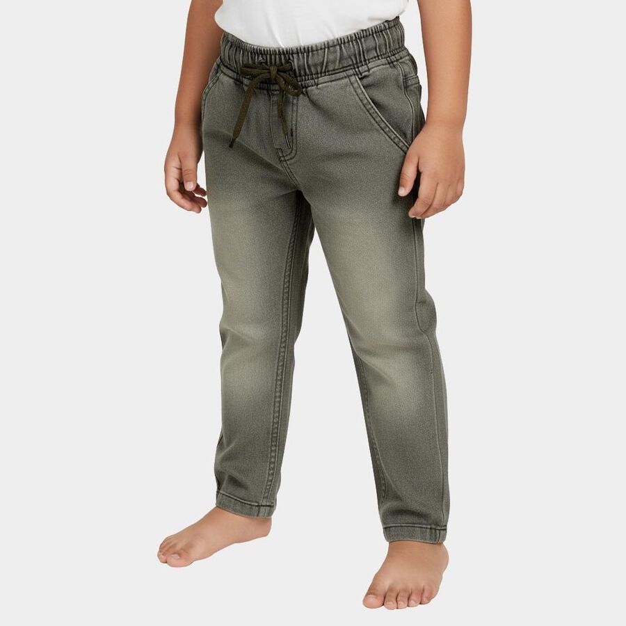 Boys' Faded Olive Relaxed Fit Elastic Waist Jeans, Olive, large image number null