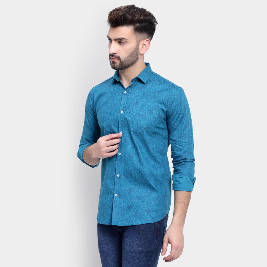Cotton Printed Casual Shirt, Teal Blue, large image number null