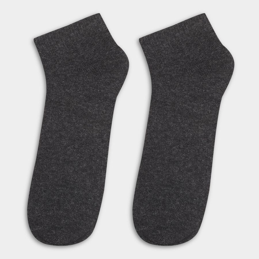 Men's Jet Black and Charcoal Gray Cotton Blend Ankle Socks, Melange Light Grey, large image number null