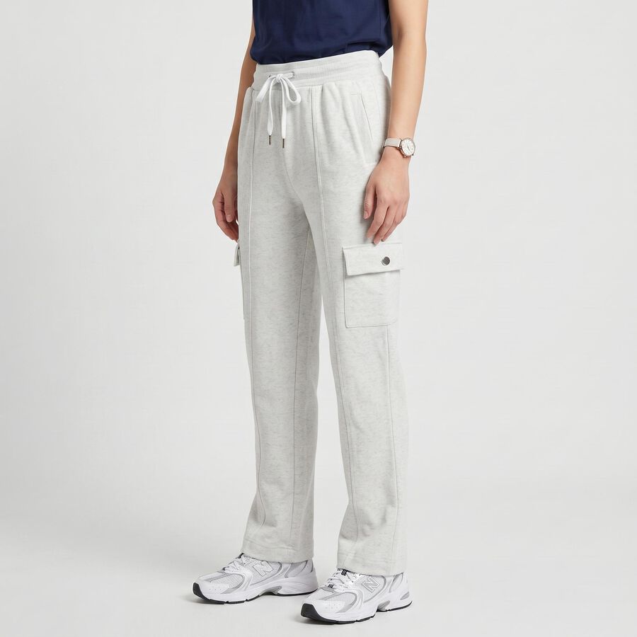 Women's Ecru Melange Straight Fit Cargo Track Pants, Ecru Melange, large