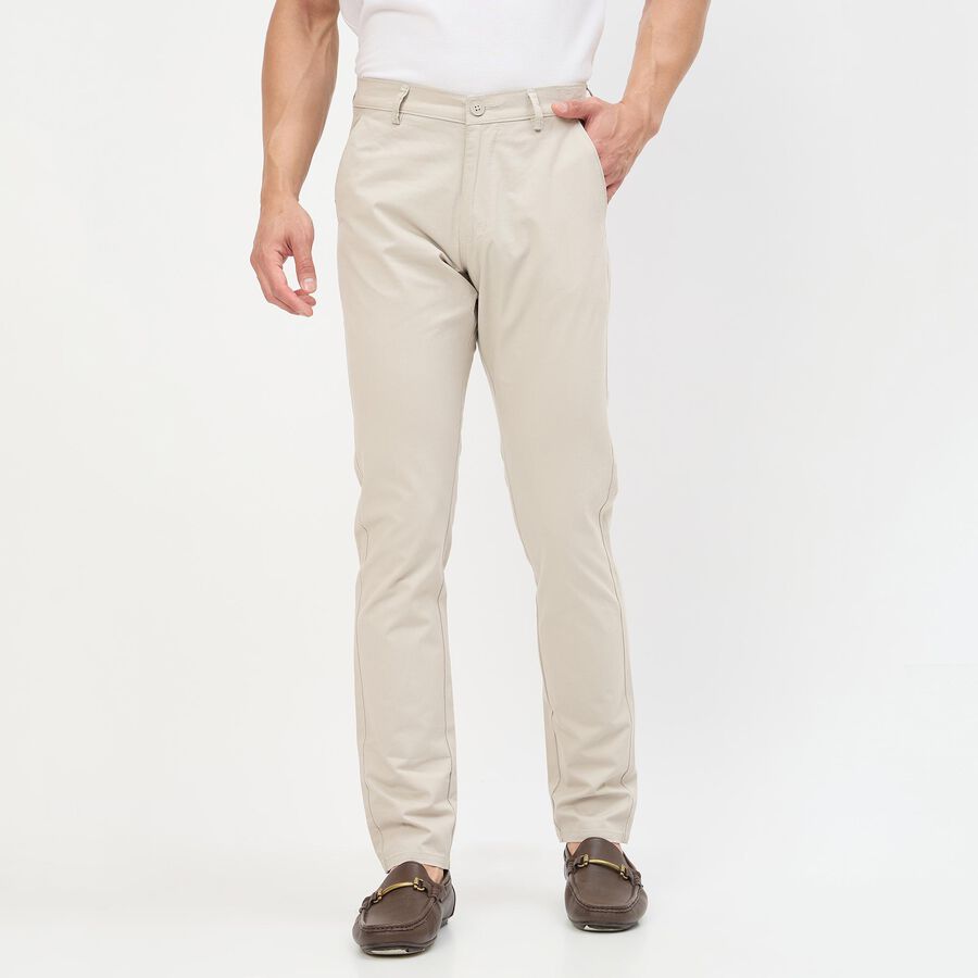 Men's Slim Fit Casual Trousers, Silver, large