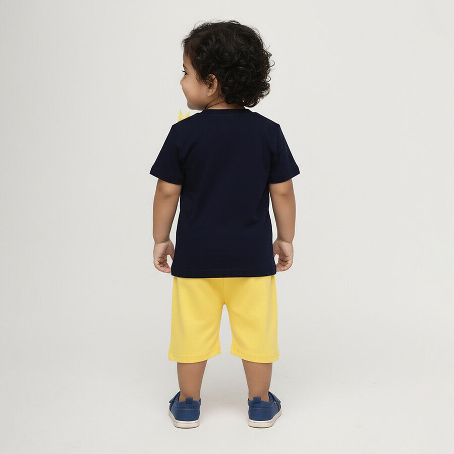 Boys' Navy Cotton Round Neck Printed Baba Suit, Navy Blue, large image number null