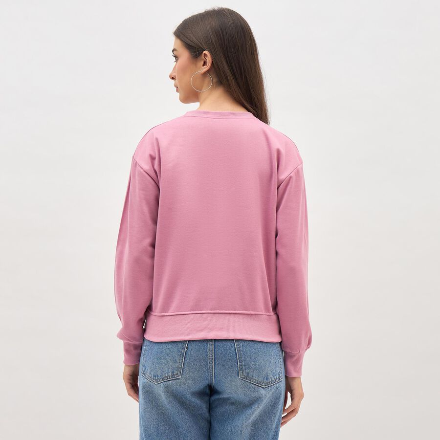 Women's Muted Dusty Pink Crew Neck Casual Sweatshirt, गुलाबी, large image number null