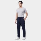 Men's Navy Blue Slim Fit Side-Striped Track Pants, Mid Blue, small