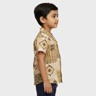 Boys Beige and Brown Cuban Collar Casual Shirt, Off White, small