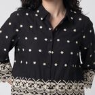 Women's Dark Grey Printed Collar Shirt, Dark Grey, small