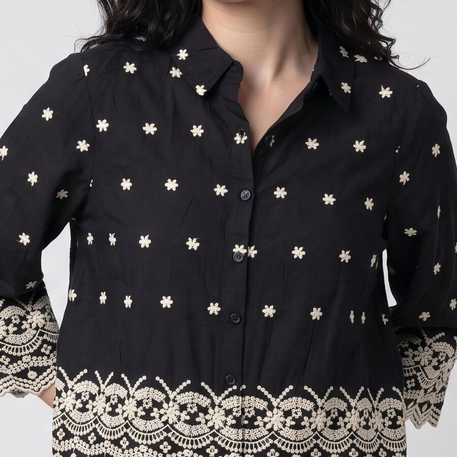 Women's Dark Grey Printed Collar Shirt, Dark Grey, large