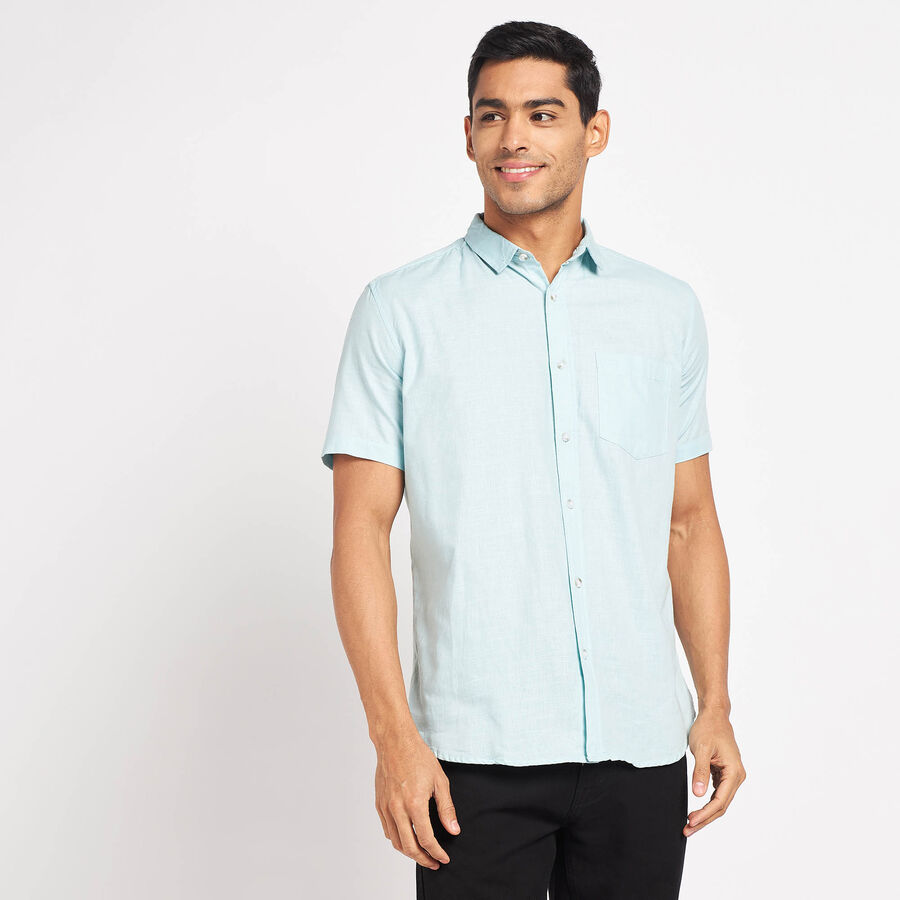 Cotton Solid Casual Shirt, Aqua, large image number null