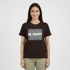 Women's Brown Round Neck Casual T-Shirt, Brown, small