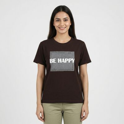 Women's Brown Round Neck Casual T-Shirt