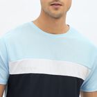 Men's Light Blue and Navy Crew Neck Athleisure T-Shirt, हल्का नीला, small image number null