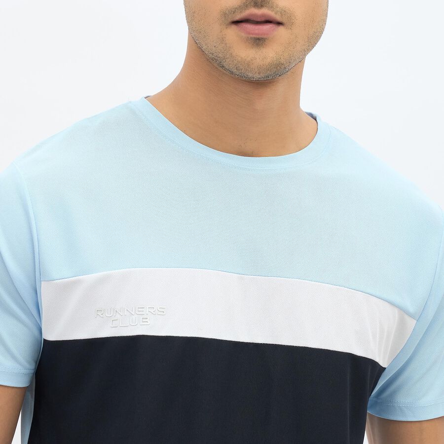 Men's Light Blue and Navy Crew Neck Athleisure T-Shirt, हल्का नीला, large image number null