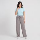 Women's Grey Wide Leg Drawstring Track Pants, Dark Grey, small