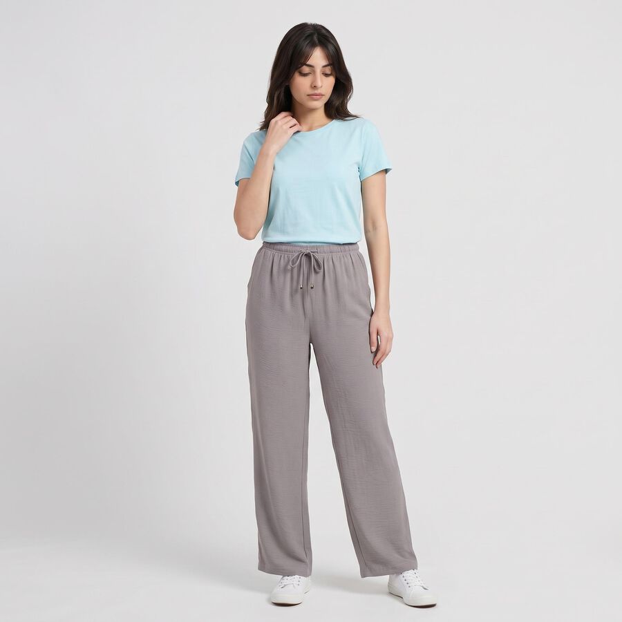 Women's Grey Wide Leg Drawstring Track Pants, Dark Grey, large