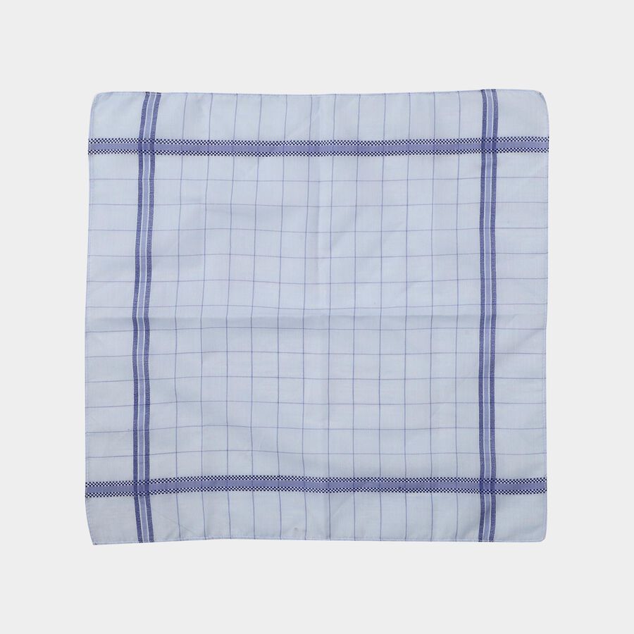 Men's Blue and White Checked and Striped Pack of 3 Handkerchief, मध्यम नीला, large