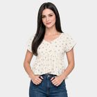 Women's White Floral V Neck Shirt, सफ़ेद, small