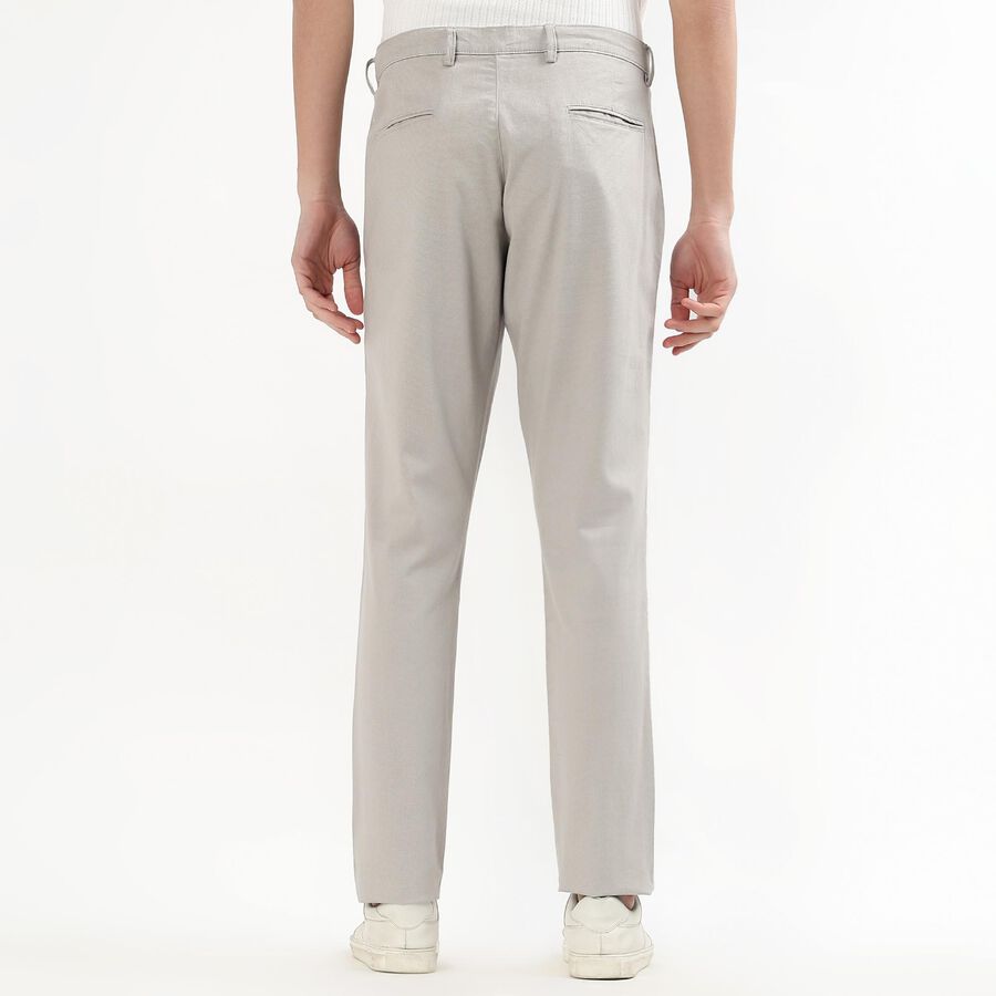 Men's Muted Silver Slim Fit Flat-Front Casual Trousers, सिल्वर, large
