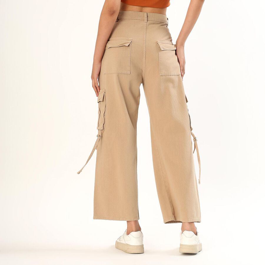 Women's Beige Wide Leg Cargo Jeans, Off White, large
