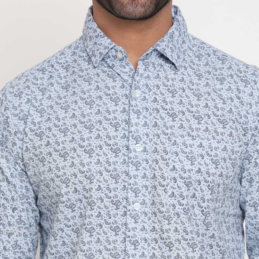 Cotton Printed Casual Shirt, Light Blue, large image number null