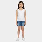Girls White Cotton Round Neck Sleeveless Vest, सफ़ेद, small