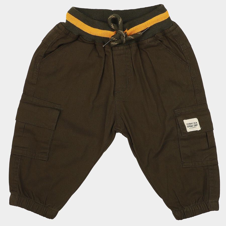 Infants' Olive Green Regular Fit Cargo Jogger Trousers, ओलिव, large
