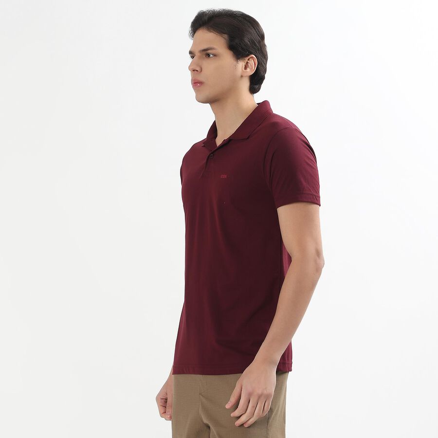 Men's Deep Wine Polo Neck Casual T-Shirt, Wine, large