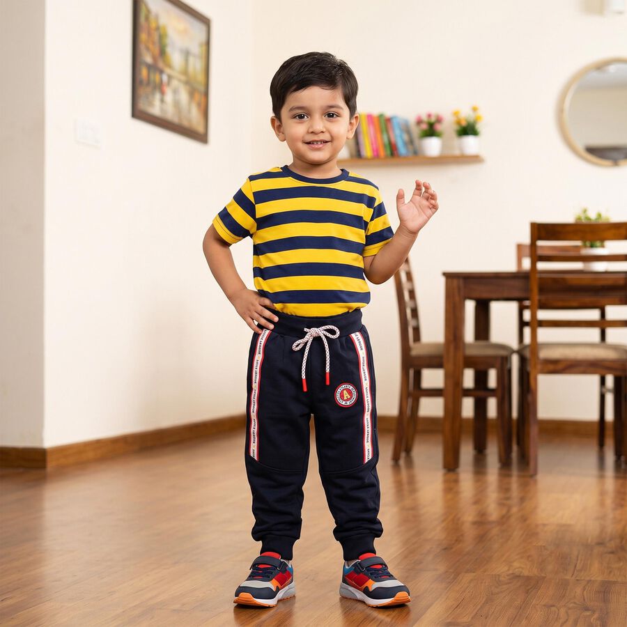 Boys' Navy Blue Jogger Fit Side Striped Pyjama, Navy Blue, large