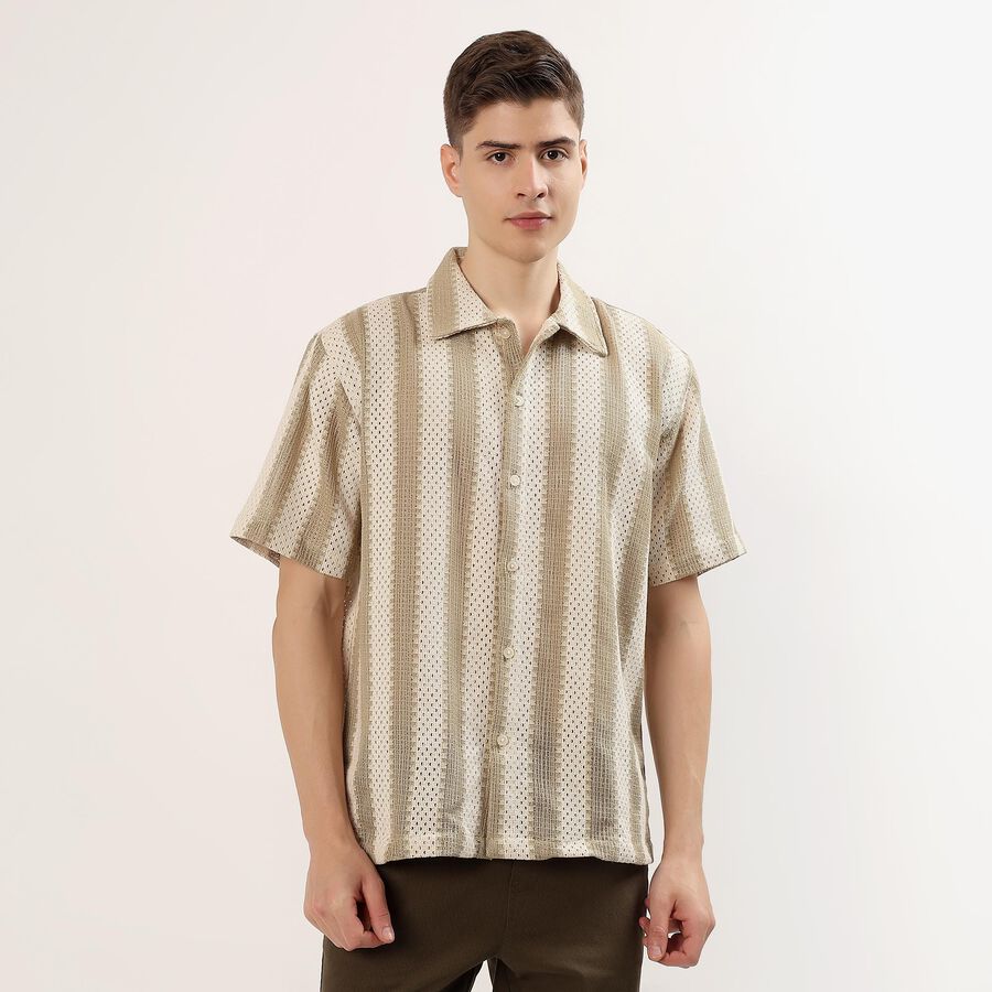 Men's Green Half Sleeve Spread Collar Casual Shirt, Light Green, large