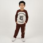 Boys' Dark Chocolate Brown and Cream White Cotton Graphic Printed Baba Suit, Off White, small image number null