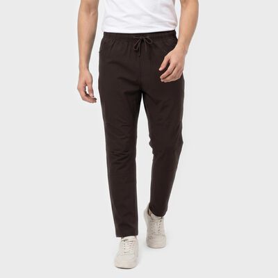 Men's Brown Straight Fit Zip Pocket Track Pants