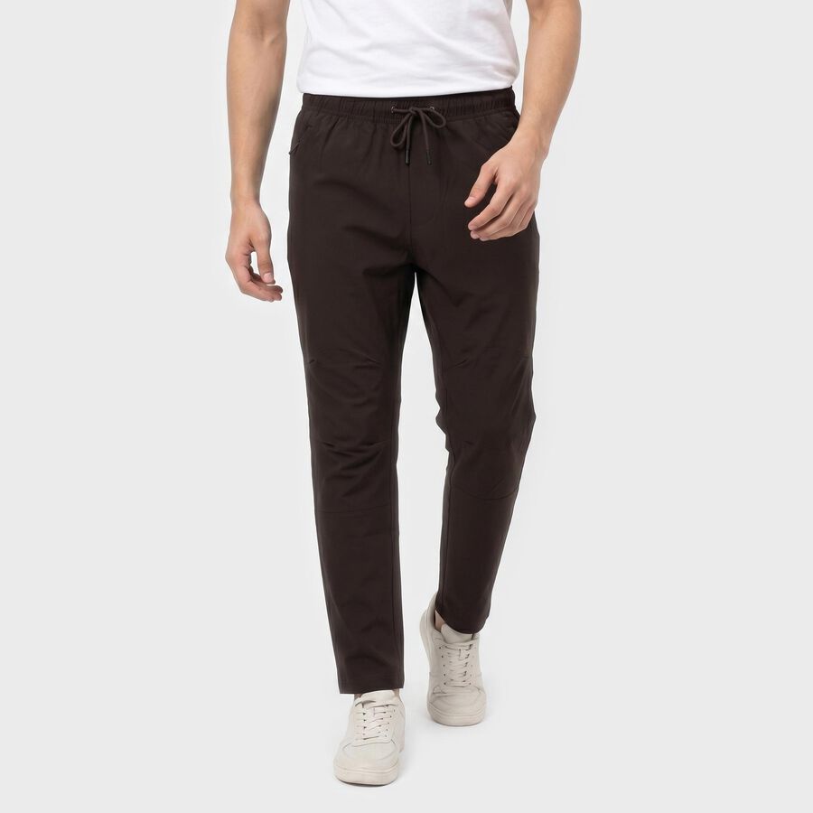 Men's Brown Straight Fit Zip Pocket Track Pants, Brown, large