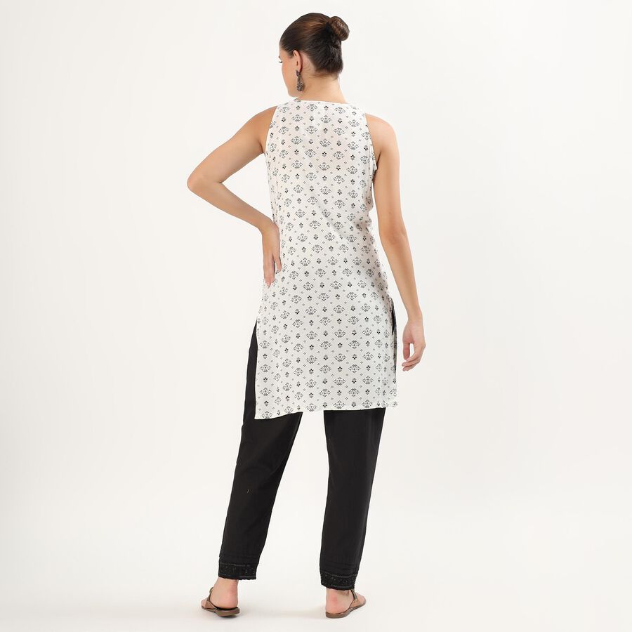 Women's Ivory Tie-Up Neck Floral Printed Kurta, ऑफ व्हाइट, large image number null