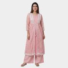 Women's Pink Round Neck Solid Kurta, Light Pink, small