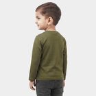 Boys Olive Green Cotton Blend Round Neck Regular T-Shirt, Olive, small