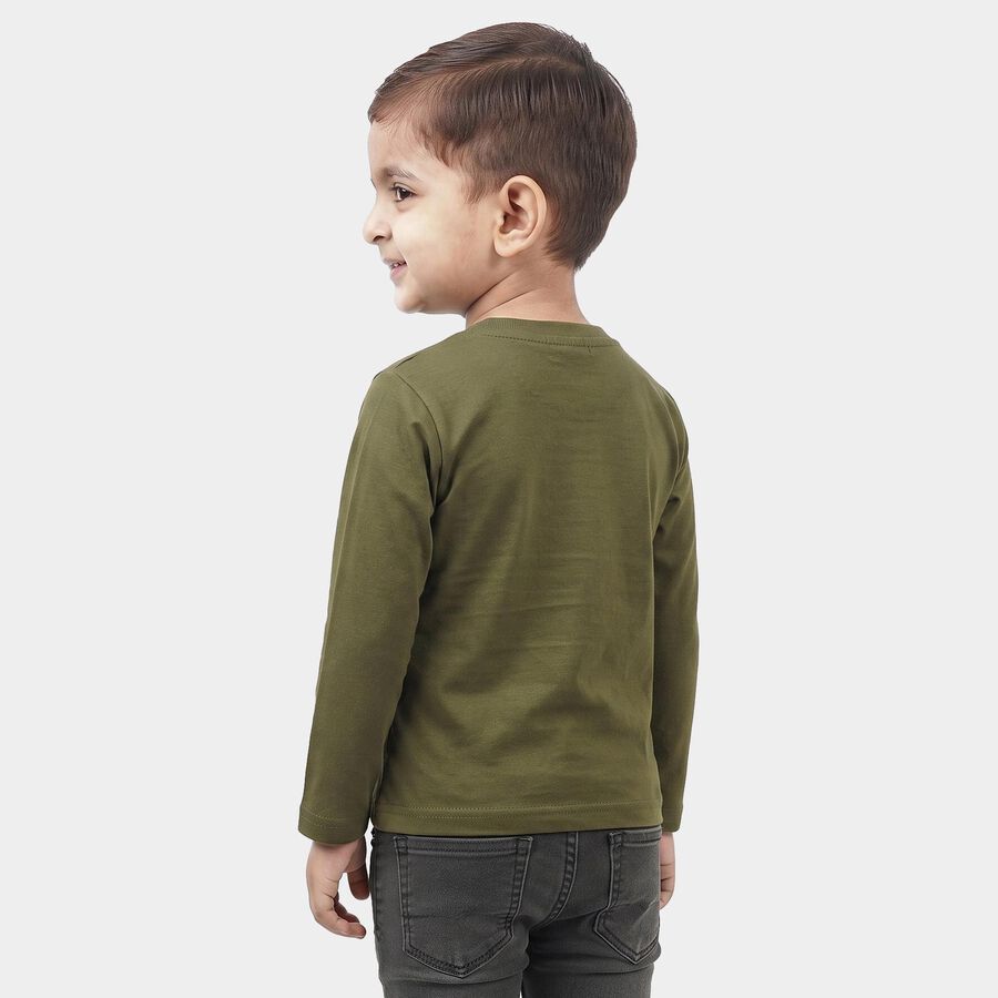 Boys Olive Green Cotton Blend Round Neck Regular T-Shirt, Olive, large